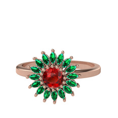 Taşlı Papatya Yüzük - Garnet ve yeşil kuvars 8 ayar rose altın yüzük #zafit4
