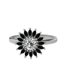 Beyaz zirkon ve siyah zirkon 8 ayar beyaz altın yüzük