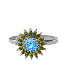 Taşlı Papatya Yüzük - Akuamarin ve peridot 14 ayar beyaz altın yüzük #zyclvw
