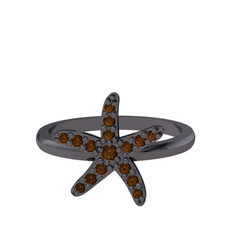 Denizyıldızı Yüzük - Dumanlı kuvars 925 ayar siyah rodyum kaplama gümüş yüzük #1ca4kb2