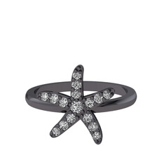 Denizyıldızı Yüzük - Swarovski 925 ayar siyah rodyum kaplama gümüş yüzük #1v2hw0j