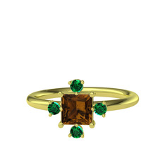 Earla Yüzük - Dumanlı kuvars ve yeşil kuvars 14 ayar altın yüzük #10imemr