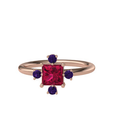 Rodolit garnet ve ametist 925 ayar rose altın kaplama gümüş yüzük