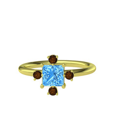 Earla Yüzük - Akuamarin ve dumanlı kuvars 14 ayar altın yüzük #10rgrmy