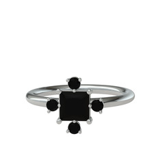 Earla Yüzük - Siyah zirkon 14 ayar beyaz altın yüzük #111kczl