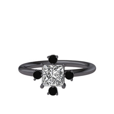 Earla Yüzük - Swarovski ve siyah zirkon 925 ayar siyah rodyum kaplama gümüş yüzük #116sooy