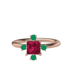 Rodolit garnet ve kök zümrüt 14 ayar rose altın yüzük