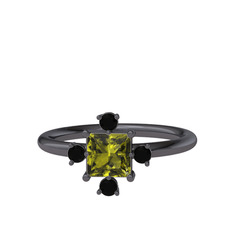 Earla Yüzük - Peridot ve siyah zirkon 925 ayar siyah rodyum kaplama gümüş yüzük #11hf1m0