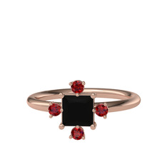 Earla Yüzük - Siyah zirkon ve garnet 925 ayar rose altın kaplama gümüş yüzük #126ndpi
