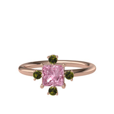 Pembe kuvars ve peridot 8 ayar rose altın yüzük