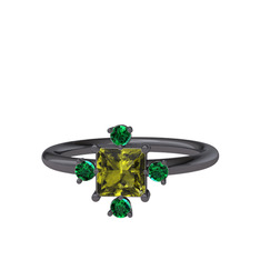 Earla Yüzük - Peridot ve yeşil kuvars 925 ayar siyah rodyum kaplama gümüş yüzük #14t84lp