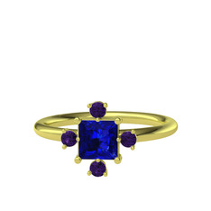 Earla Yüzük - Lab safir ve ametist 14 ayar altın yüzük #150bbht