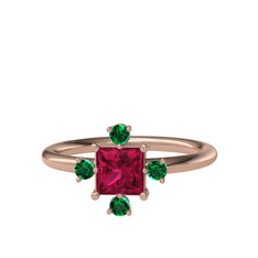 Rodolit garnet ve yeşil kuvars 14 ayar rose altın yüzük