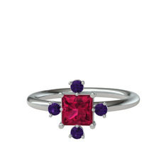 Earla Yüzük - Rodolit garnet ve ametist 14 ayar beyaz altın yüzük #17pixqt