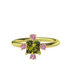 Peridot ve pembe kuvars 18 ayar altın yüzük