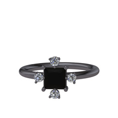 Earla Yüzük - Siyah zirkon ve pırlanta 925 ayar siyah rodyum kaplama gümüş yüzük (0.144 karat) #19f388g