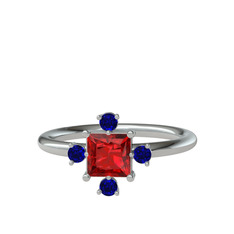 Garnet ve lab safir 18 ayar beyaz altın yüzük