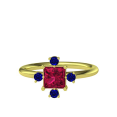 Rodolit garnet ve lab safir 18 ayar altın yüzük