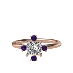 Beyaz zirkon ve ametist 925 ayar rose altın kaplama gümüş yüzük