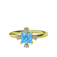 Earla Yüzük - Akuamarin ve beyaz zirkon 8 ayar altın yüzük #1cny9wk