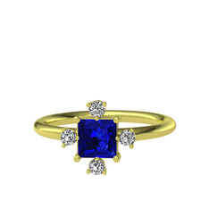Lab safir ve swarovski 14 ayar altın yüzük