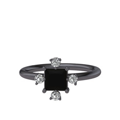 Earla Yüzük - Siyah zirkon ve swarovski 925 ayar siyah rodyum kaplama gümüş yüzük #1f2vhv2