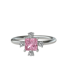 Pembe kuvars ve swarovski 8 ayar beyaz altın yüzük
