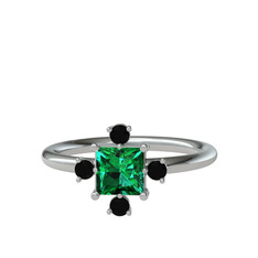 Earla Yüzük - Yeşil kuvars ve siyah zirkon 14 ayar beyaz altın yüzük #1fplzzk