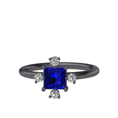 Earla Yüzük - Lab safir ve swarovski 925 ayar siyah rodyum kaplama gümüş yüzük #1g0ehhw