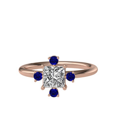 Earla Yüzük - Beyaz zirkon ve lab safir 925 ayar rose altın kaplama gümüş yüzük #1g7bwd3