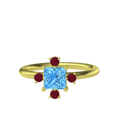 Earla Yüzük - Akuamarin ve kök yakut 8 ayar altın yüzük #1gqvbvh