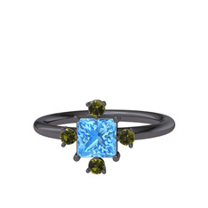 Earla Yüzük - Akuamarin ve peridot 925 ayar siyah rodyum kaplama gümüş yüzük #1gsxv7u