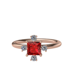 Garnet ve pırlanta 8 ayar rose altın yüzük (0.144 karat)