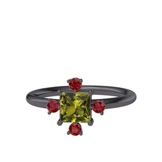 Earla Yüzük - Peridot ve garnet 925 ayar siyah rodyum kaplama gümüş yüzük #1hfxrhj