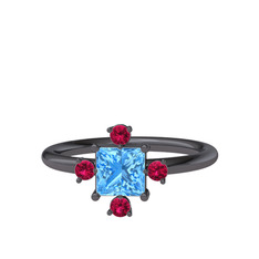 Akuamarin ve rodolit garnet 925 ayar siyah rodyum kaplama gümüş yüzük