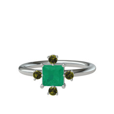Earla Yüzük - Kök zümrüt ve peridot 14 ayar beyaz altın yüzük #1hycwrv