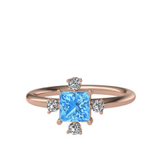 Akuamarin ve swarovski 8 ayar rose altın yüzük