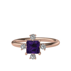 Earla Yüzük - Ametist ve swarovski 14 ayar rose altın yüzük #1ib8f8m
