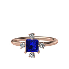 Lab safir ve swarovski 8 ayar rose altın yüzük