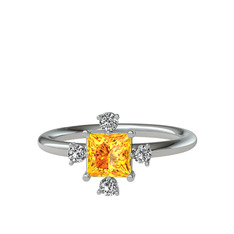 Earla Yüzük - Sitrin ve swarovski 14 ayar beyaz altın yüzük #1jl2d5h