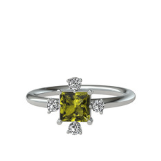 Peridot ve swarovski 14 ayar beyaz altın yüzük