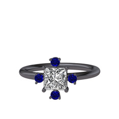 Earla Yüzük - Beyaz zirkon ve lab safir 925 ayar siyah rodyum kaplama gümüş yüzük #1kd1i4h