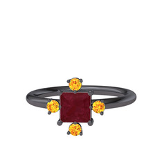 Earla Yüzük - Kök yakut ve sitrin 925 ayar siyah rodyum kaplama gümüş yüzük #1keug6g