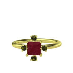 Earla Yüzük - Kök yakut ve peridot 18 ayar altın yüzük #1kfqm34