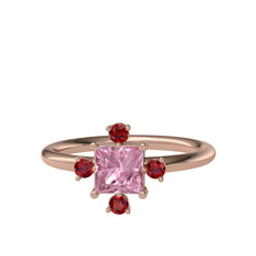 Pembe kuvars ve garnet 18 ayar rose altın yüzük