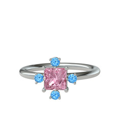 Earla Yüzük - Pembe kuvars ve akuamarin 18 ayar beyaz altın yüzük #1knzti8