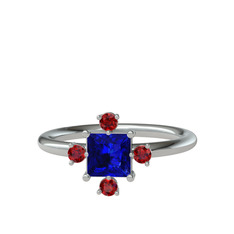 Earla Yüzük - Lab safir ve garnet 18 ayar beyaz altın yüzük #1mtcj7q