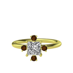 Earla Yüzük - Beyaz zirkon ve dumanlı kuvars 8 ayar altın yüzük #1o0yqqg