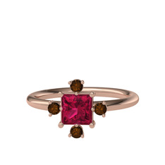 Earla Yüzük - Rodolit garnet ve dumanlı kuvars 8 ayar rose altın yüzük #1ogtaxu