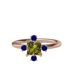 Peridot ve lab safir 18 ayar rose altın yüzük